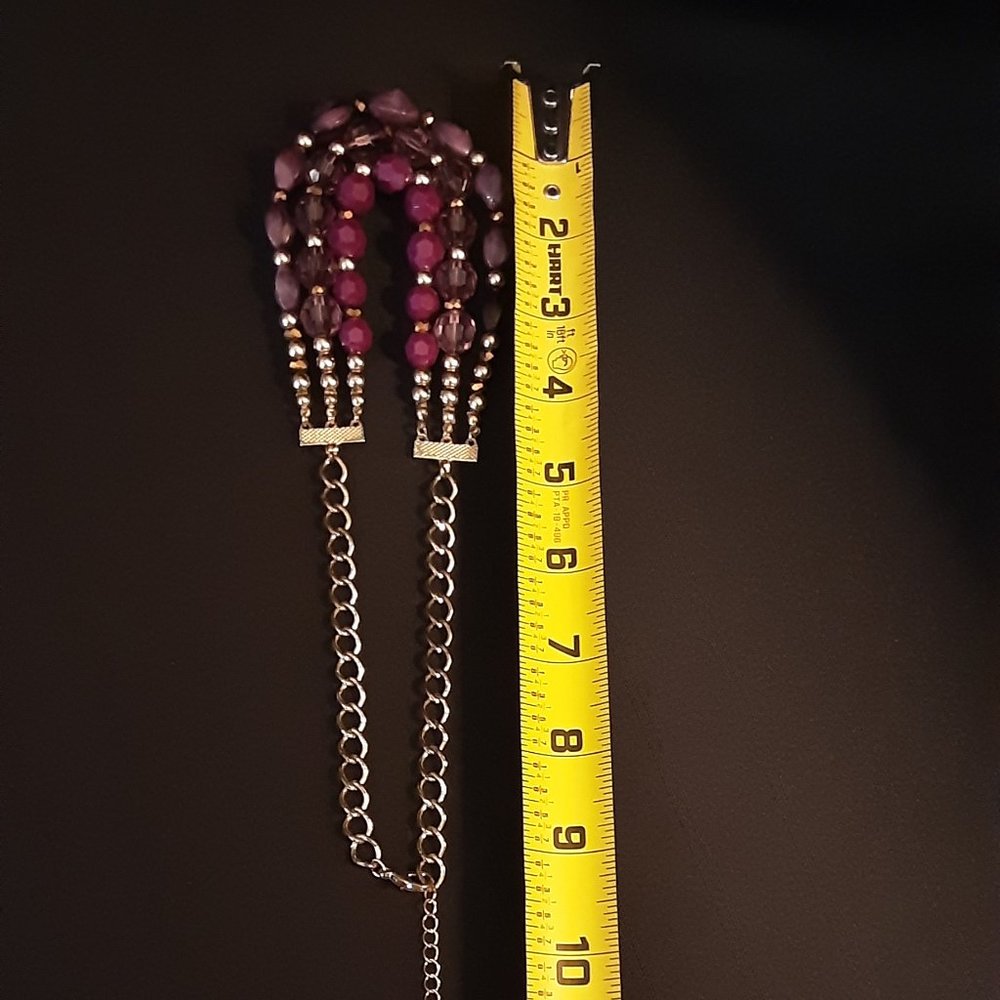 Purple Multi-Strand Beaded Statement Necklace - image 8